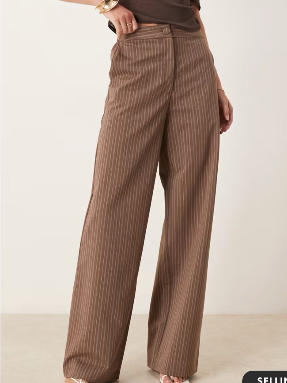 High-Rise Wide-Leg Pinstripe Pants - Brown